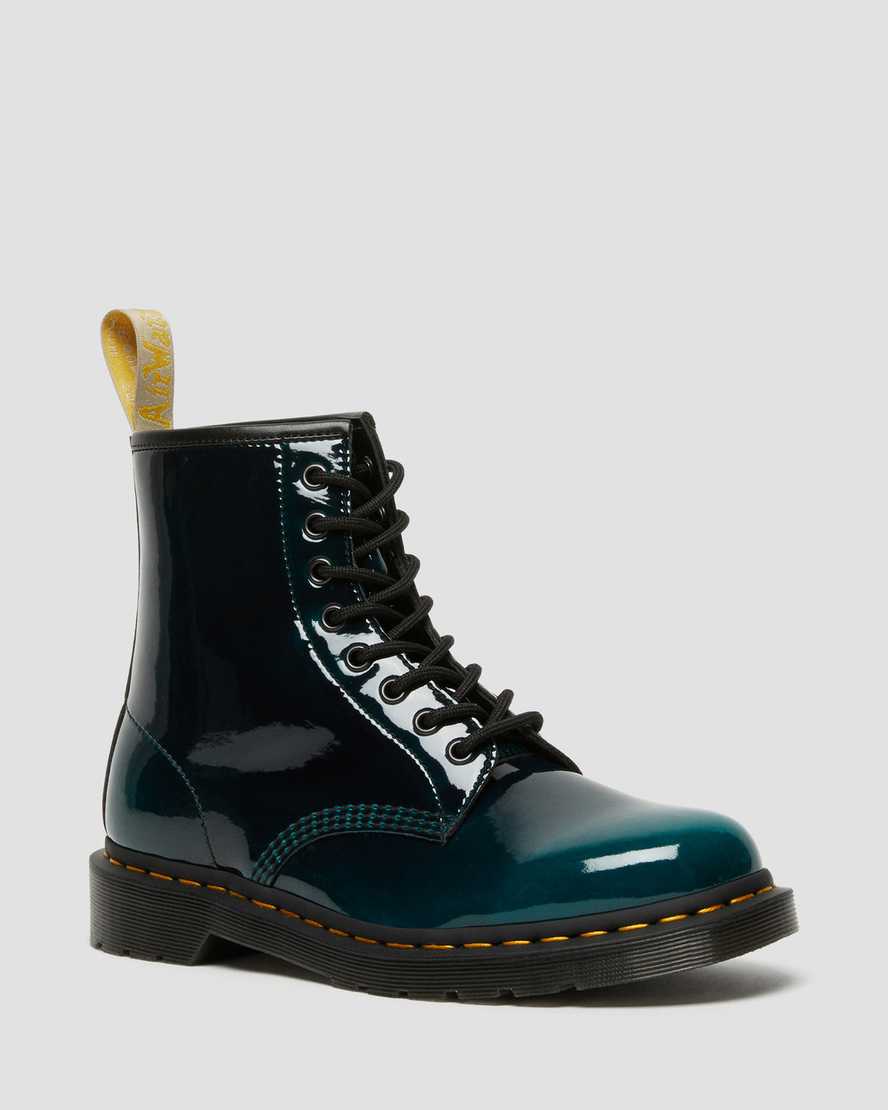 Dr. Martens Vegan 1460 Gloss Snørestøvler Dame Svart/Grønn [2538ZWQRD]